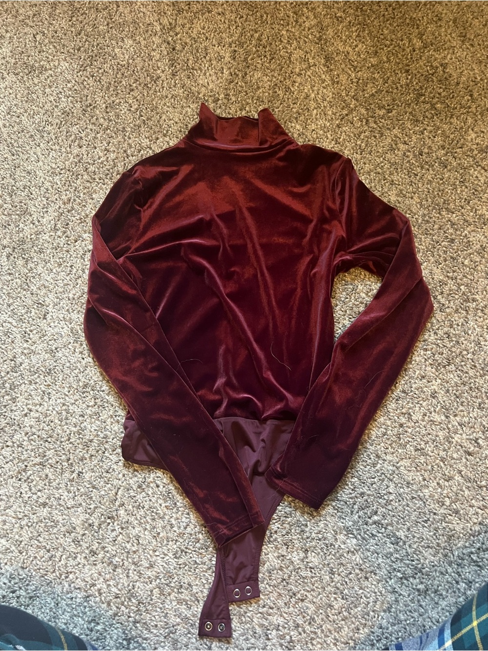 Express Burgundy Velvet Mock Neck Bodysuit - Picture 3 of 3